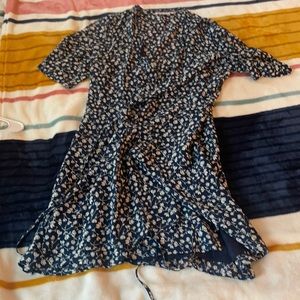 Blue floral wrap dress